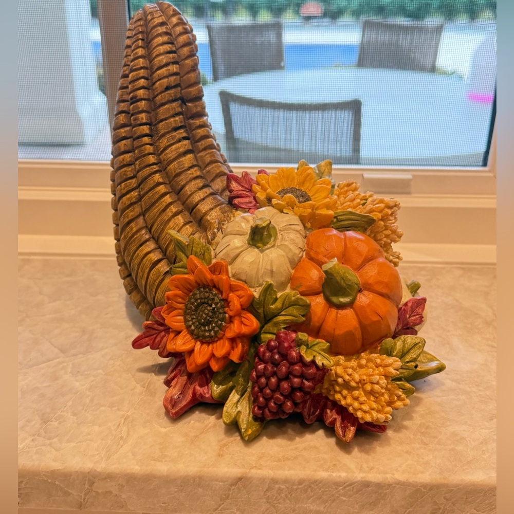 Harvest Cornucopia Centerpiece with Pumpkins and Sunflowers